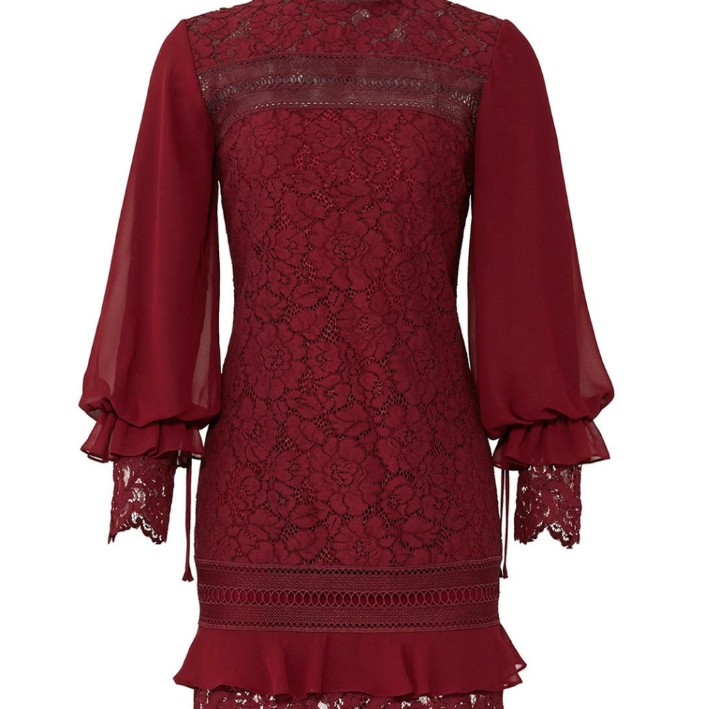 Laundry by Shelli Segal burgundy lace sheath dress size 6